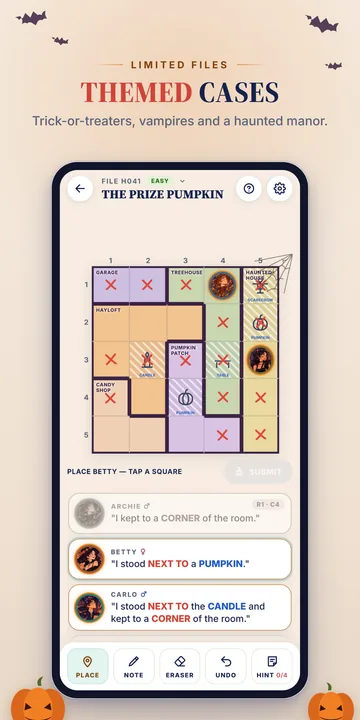 Themed cases: trick-or-treaters, vampires and a haunted manor.